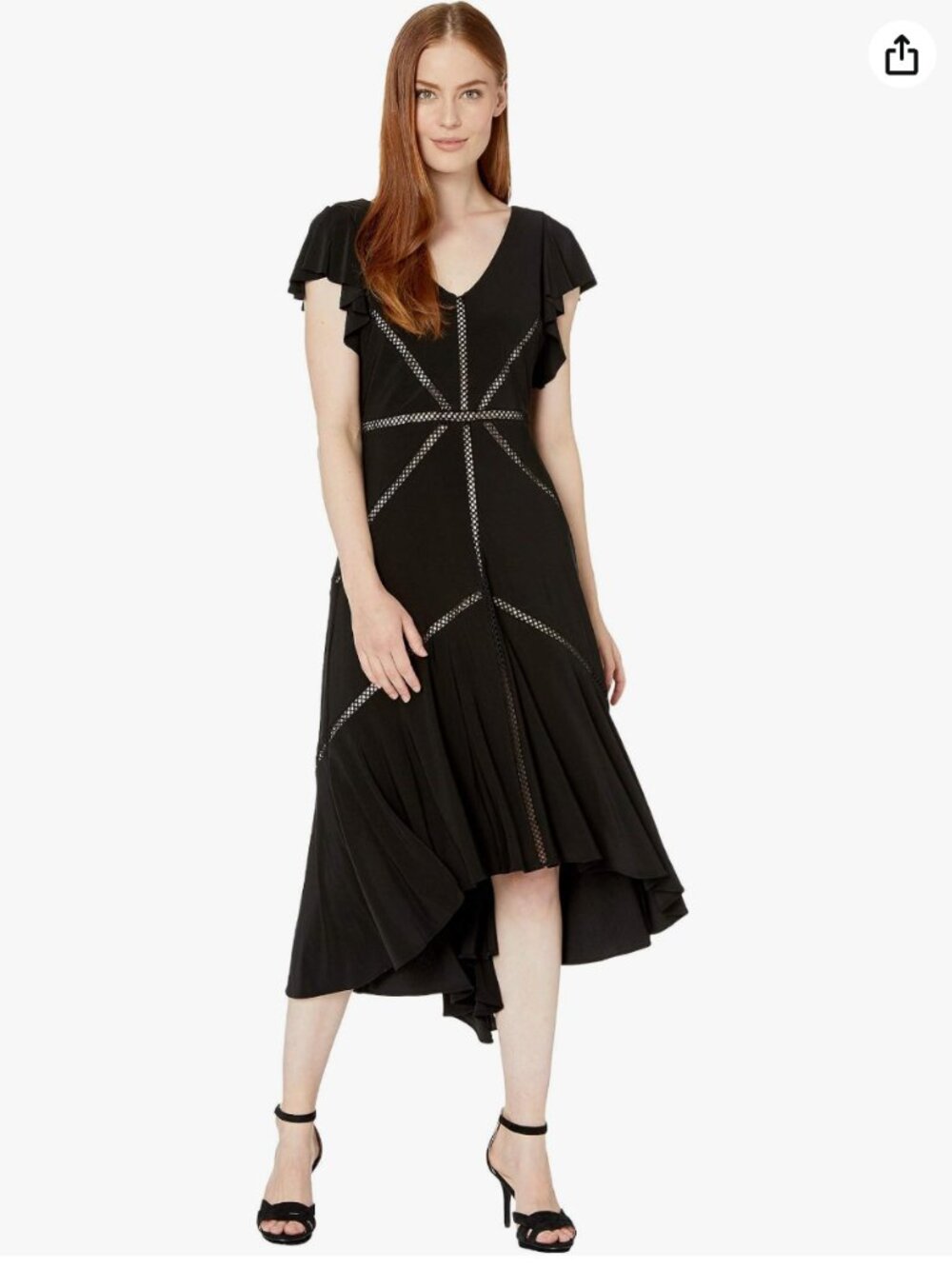 Taylor Dresses Ruffle Sleeve Lace Detail High Low Midi Dress Size 6 Black